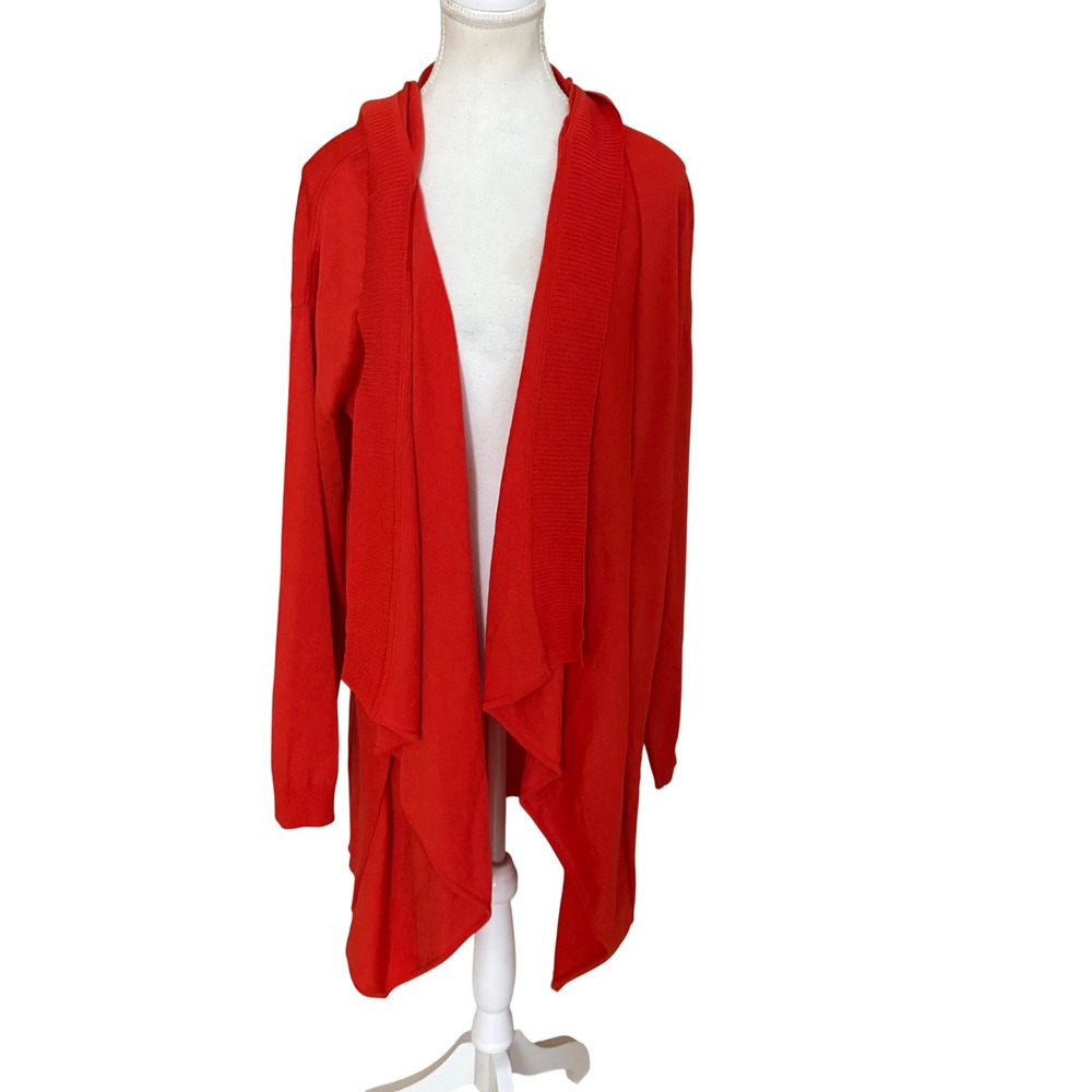 ST JOHN Orange Knit Front Drape Cardigan Size Large